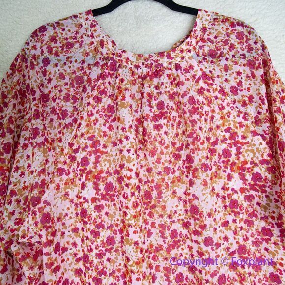New! J Crew Dress Red Pink Floral Print Tiered Long Sleeves, size 3X - Picture 10 of 16